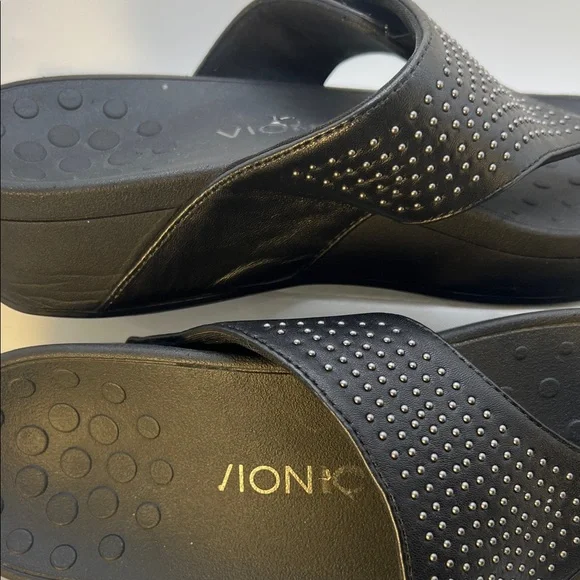 Vionic Black Studded Wedge Sandals-Women's-Size 9-Casual-Comfy-Vacation-Adjust - Picture 8 of 16